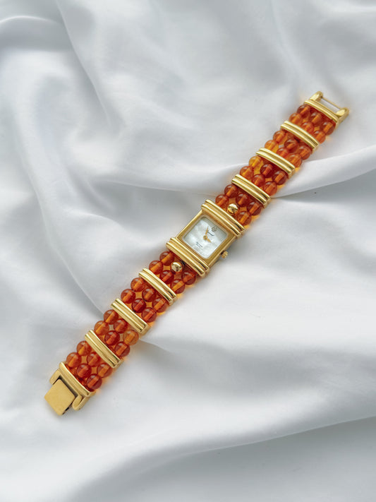 Gold - 1980s Amber Gemstone Watch