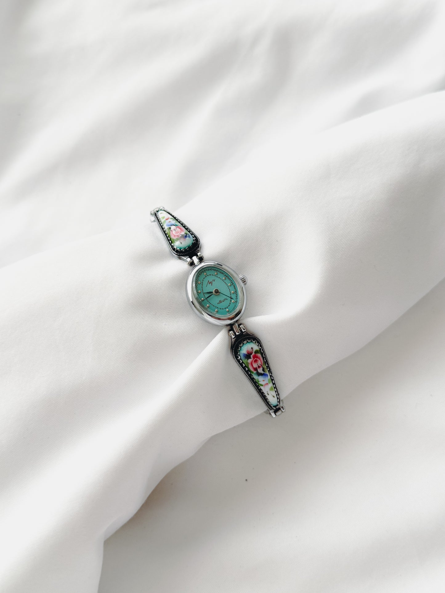 Silver - 1970s Blue Dial Porcelain Watch