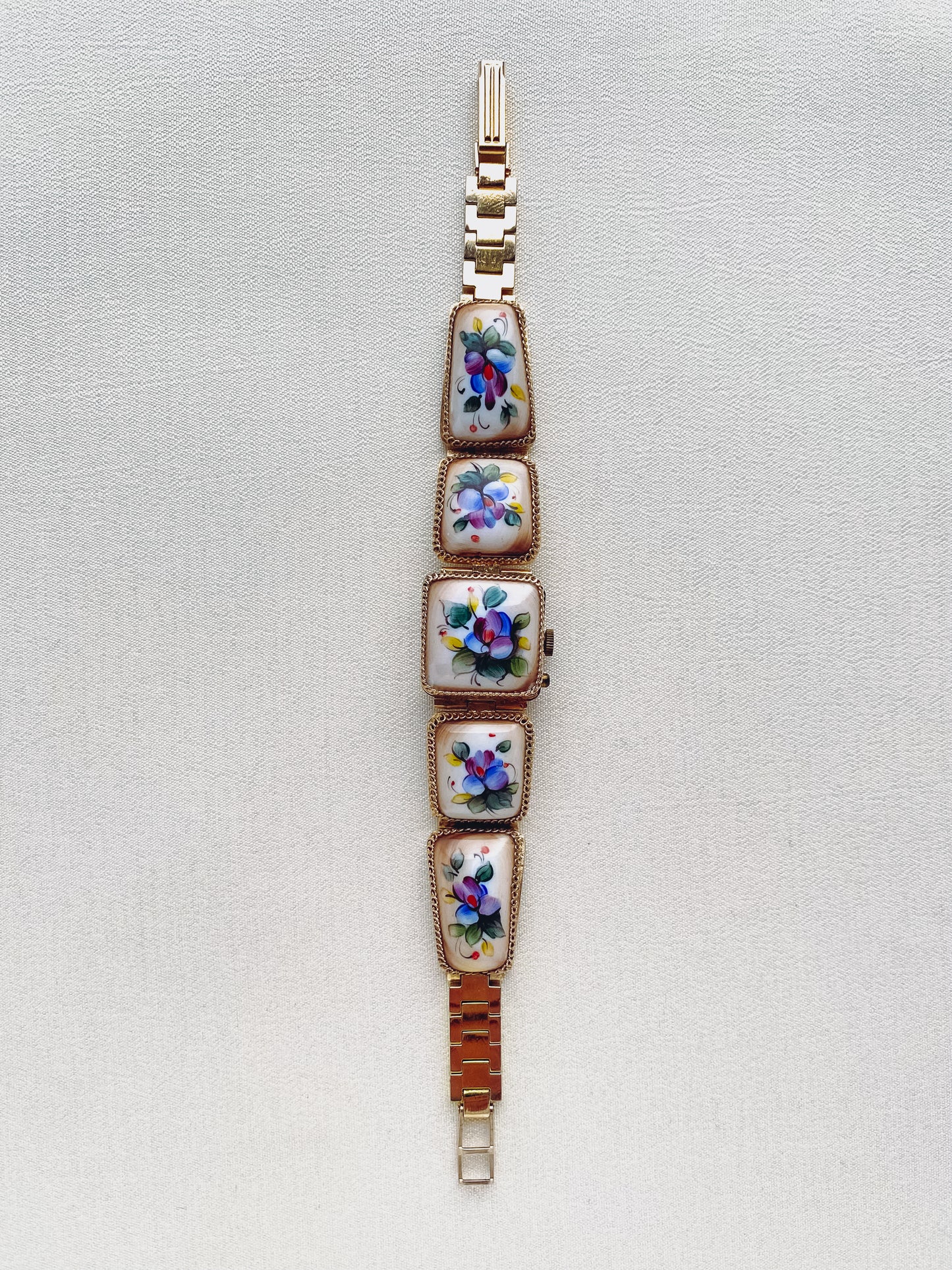 Gold - 1970s Hand-Painted Porcelain Watch