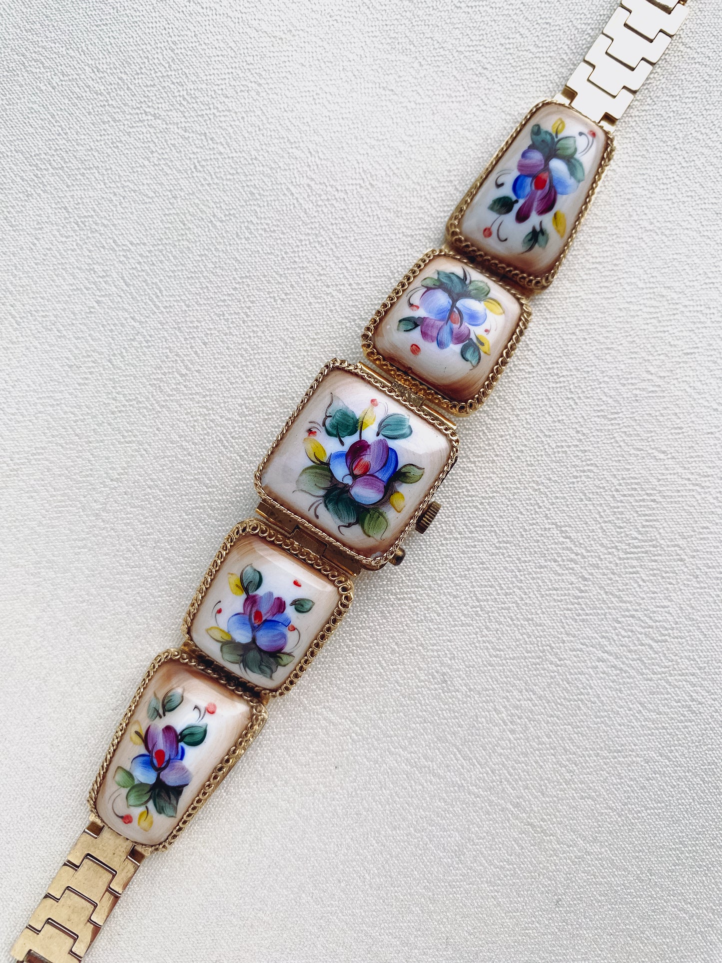 Gold - 1970s Hand-Painted Porcelain Watch