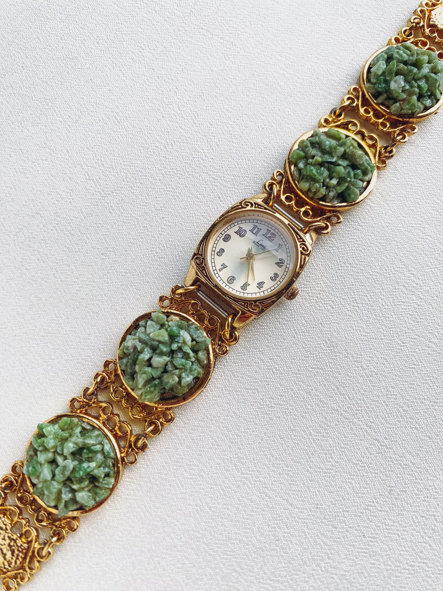 Gold - Green Jade Gemstone Watch
