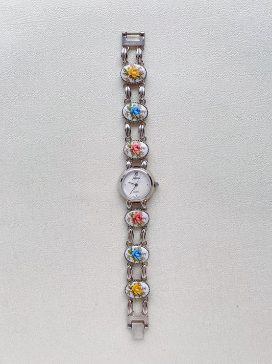 Silver - Rare Floral Porcelain Watch