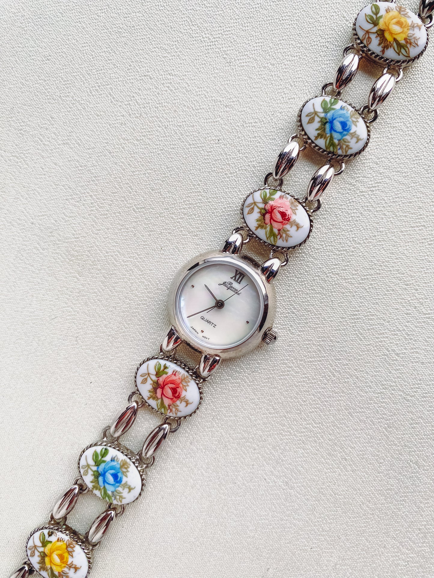 Silver - Rare Floral Porcelain Watch