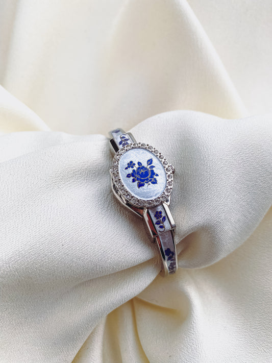 Silver - Floral Hidden Dial Watch