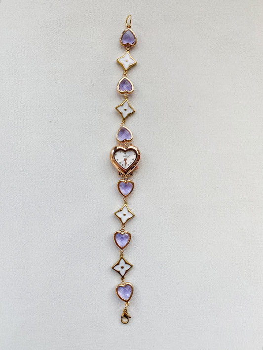 Purple/Gold Heart-Shaped Glass Watch