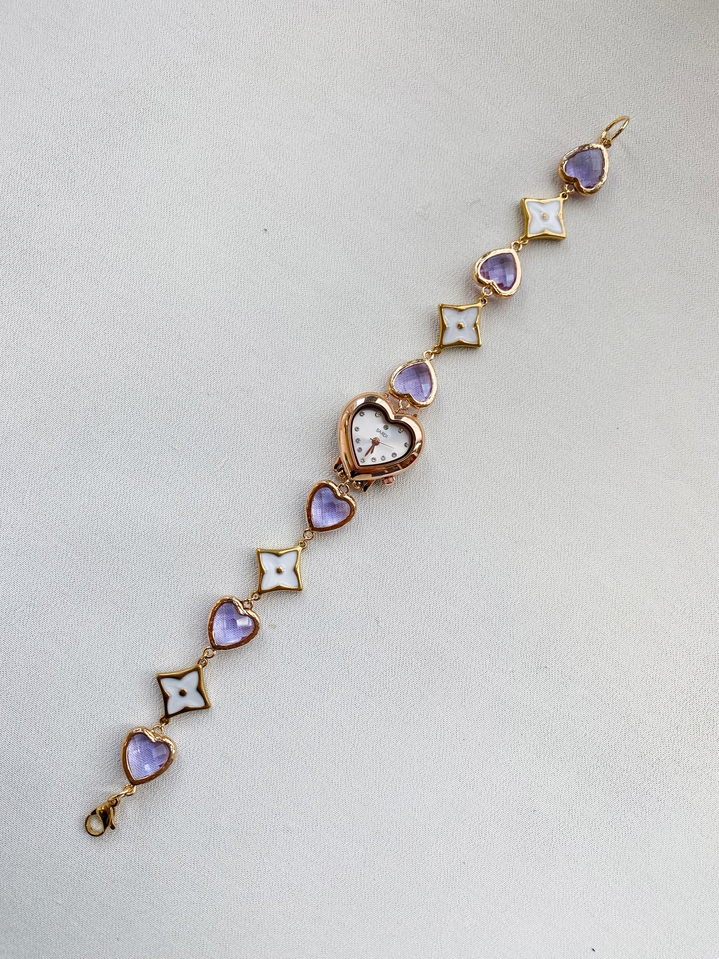 Purple/Gold Heart-Shaped Glass Watch