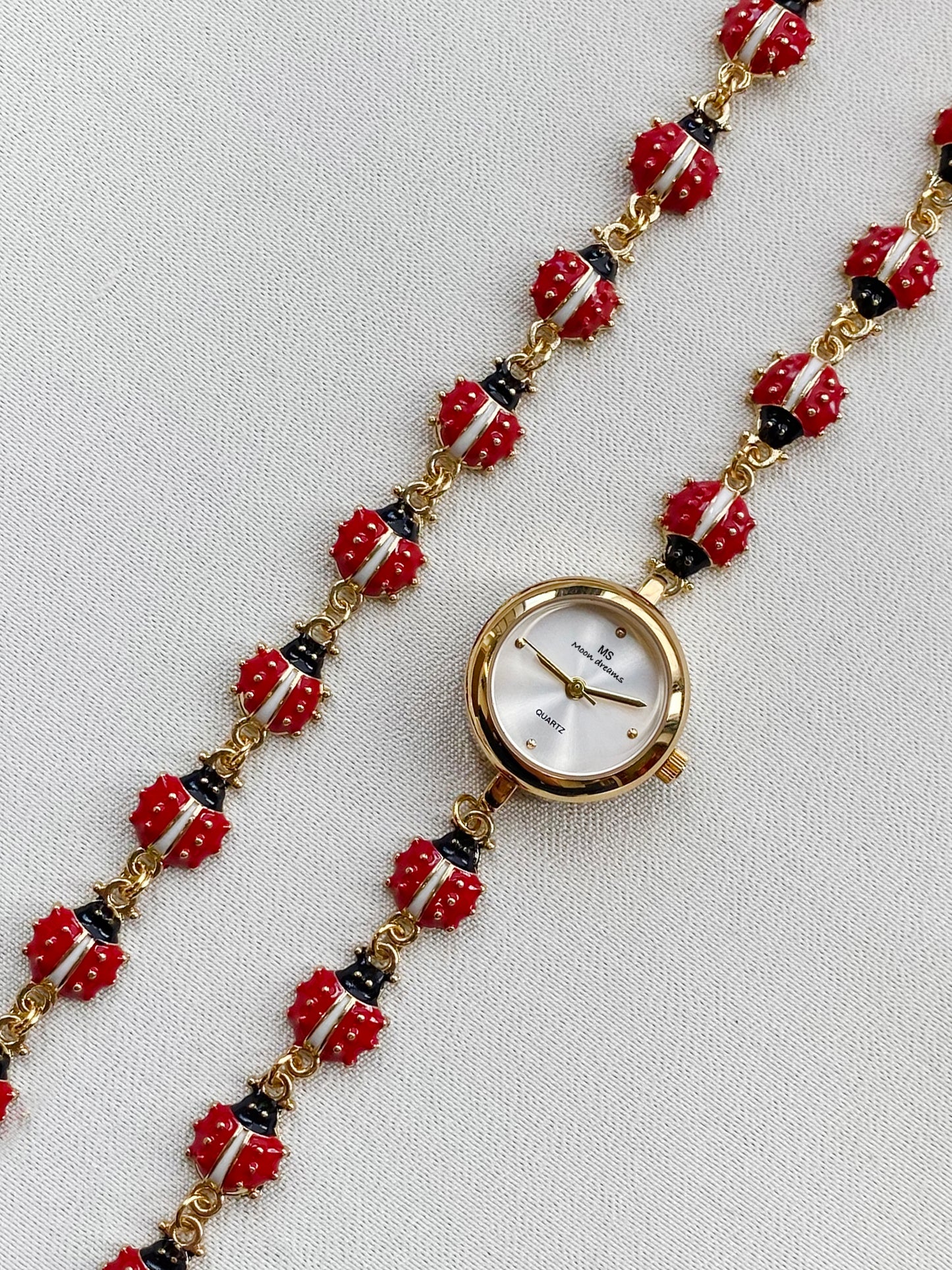 Gold -  Ladybug Watch with Matching Bracelet