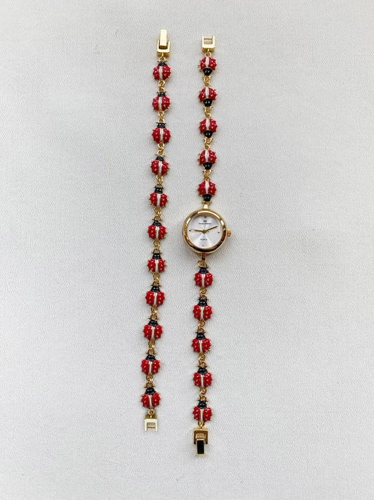 Gold -  Ladybug Watch with Matching Bracelet