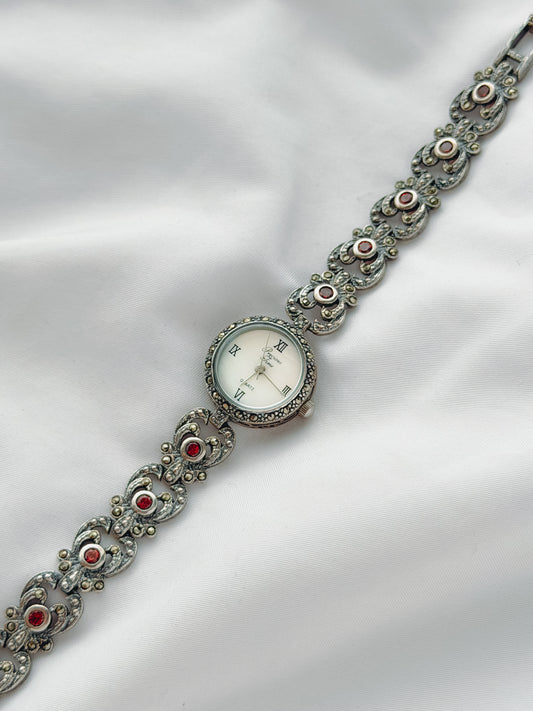 Silver - Victorian Style Gemstone Watch