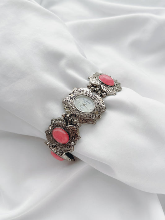 Silver - Pink Stone Marcel Drucker Watch