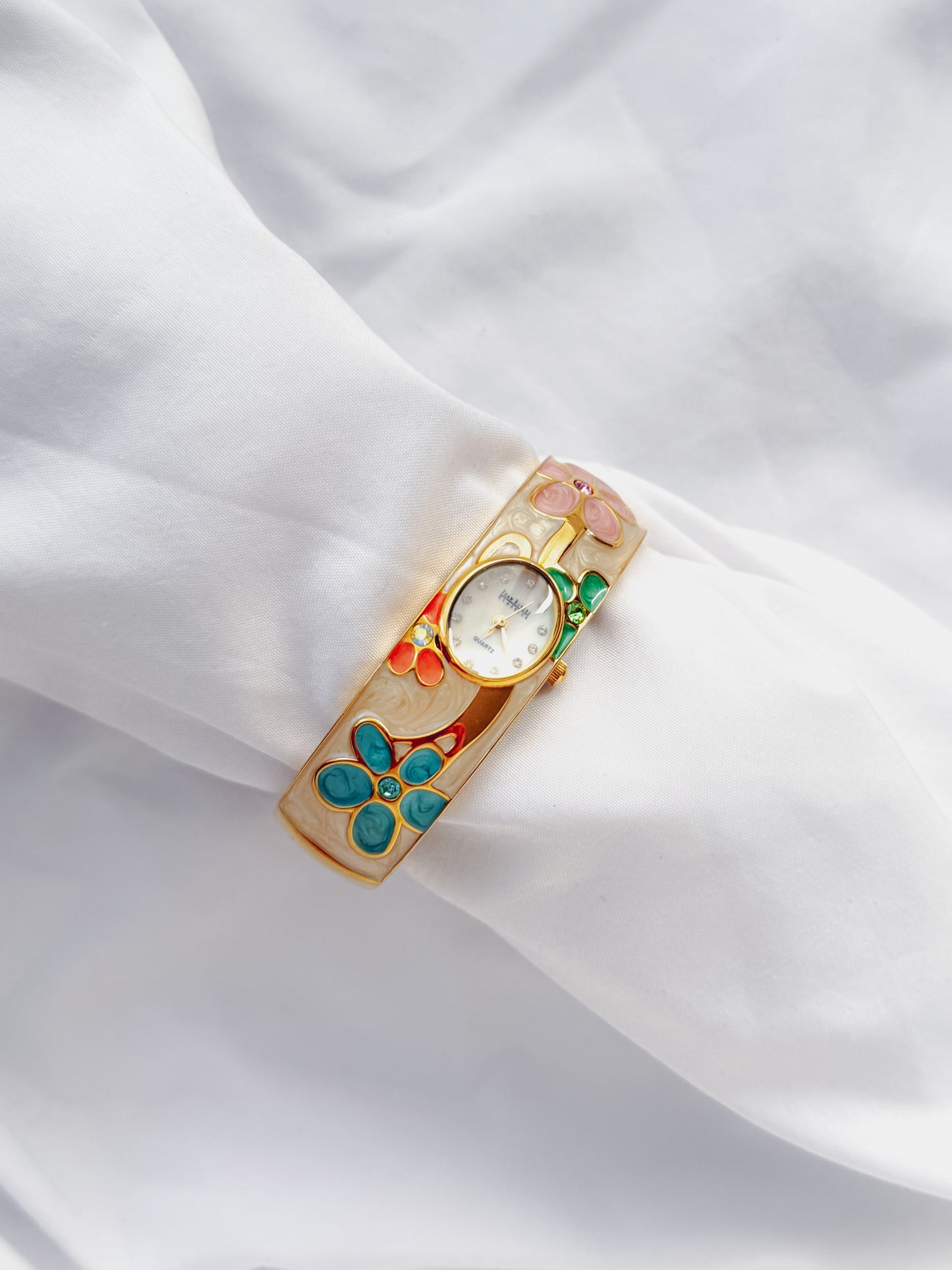 Gold - RARE Joan Rivers Floral Bangle Watch