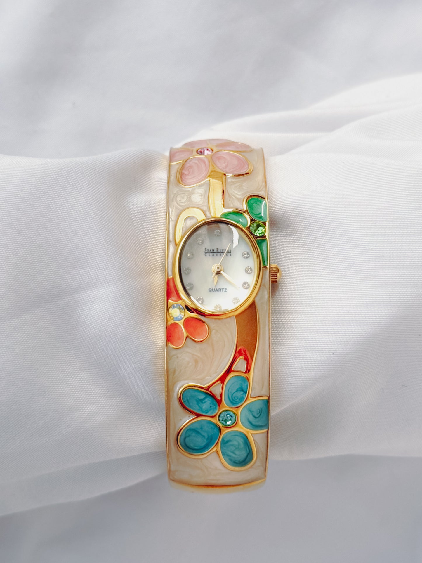 Gold - RARE Joan Rivers Floral Bangle Watch