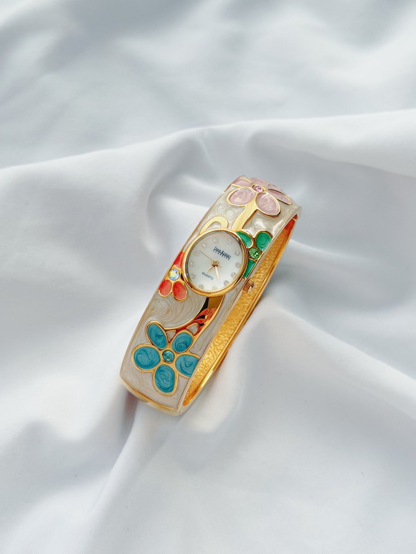 Gold - RARE Joan Rivers Floral Bangle Watch