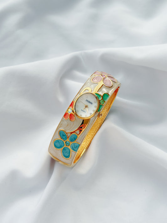 Gold - RARE Joan Rivers Floral Bangle Watch
