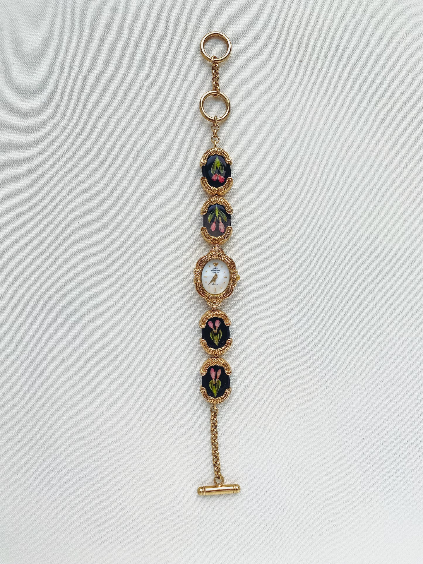 Gold - Extremely Rare Mother of Pearl Floral Watch - 1960s