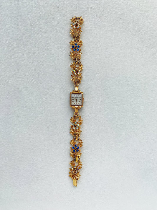 Gold - Leaf & Blue Crystal Watch