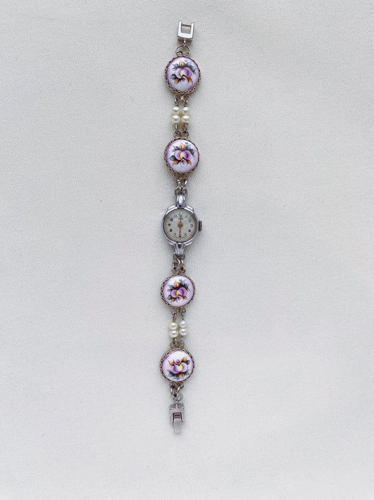 Rare Hand-painted Porcelain & Pearl Watch