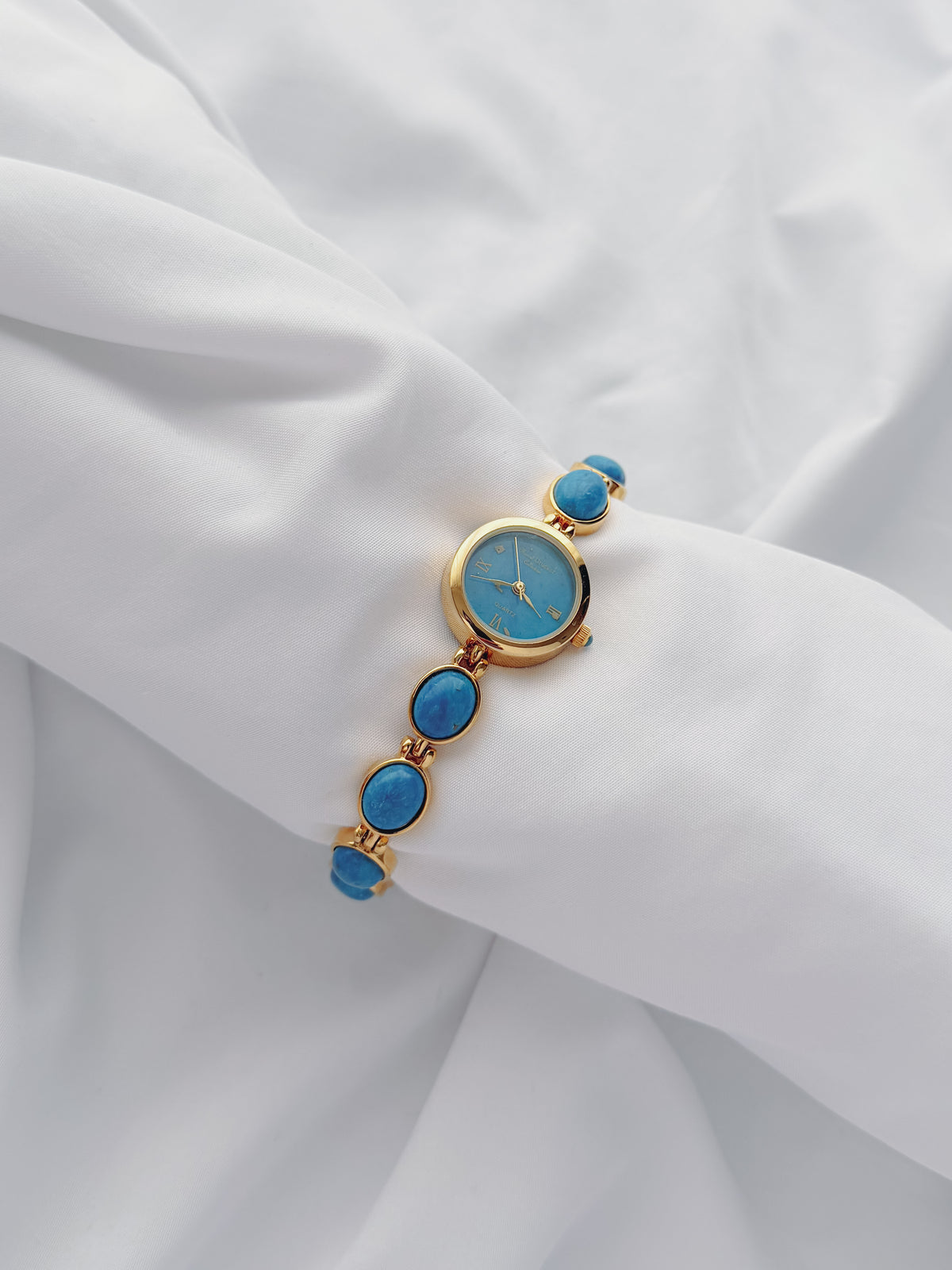 Gold - Turquise Blue Gemstone Watch 1980s