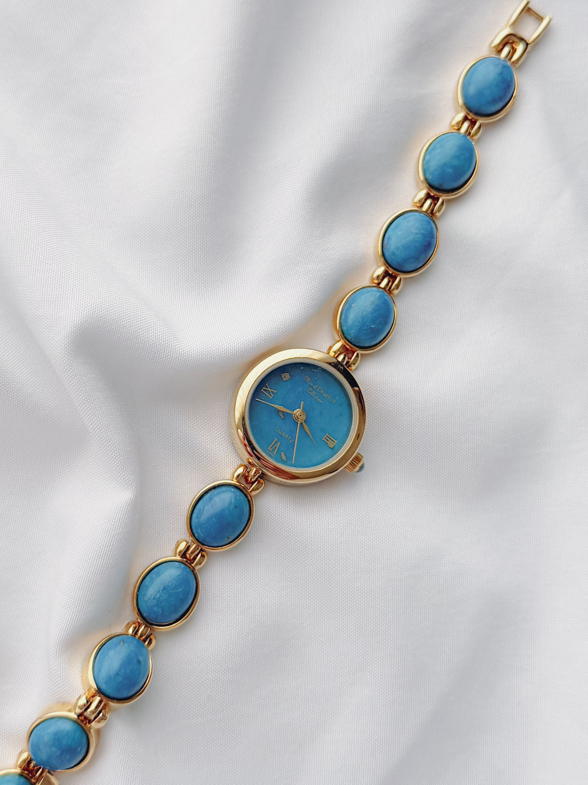 Gold - Turquise Blue Gemstone Watch 1980s