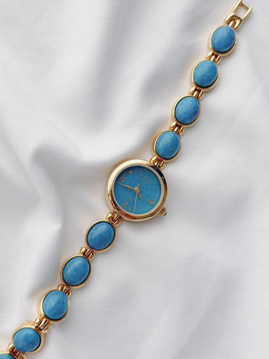 Gold - Turquise Blue Gemstone Watch 1980s