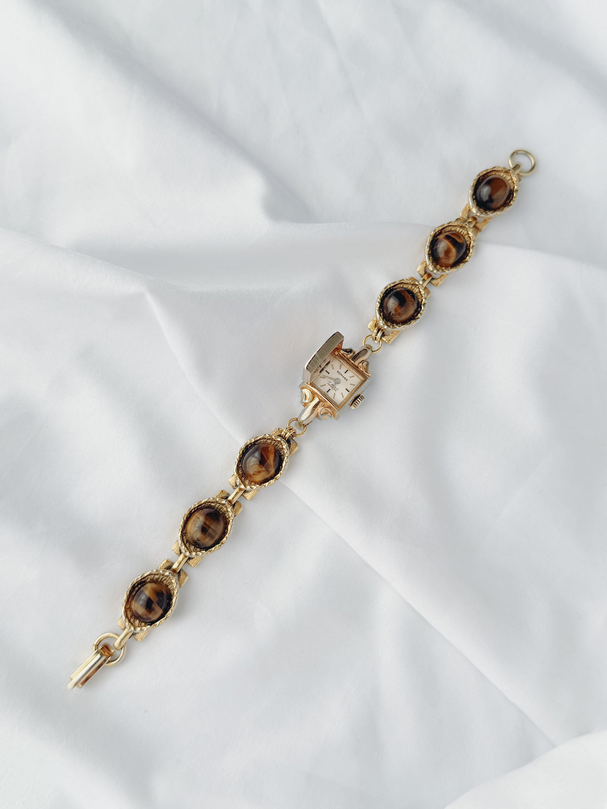 Gold - Hidden Dial Watch With Tiger Eye Bracelet