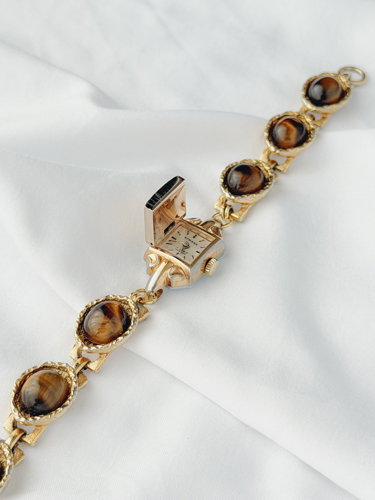 Gold - Hidden Dial Watch With Tiger Eye Bracelet