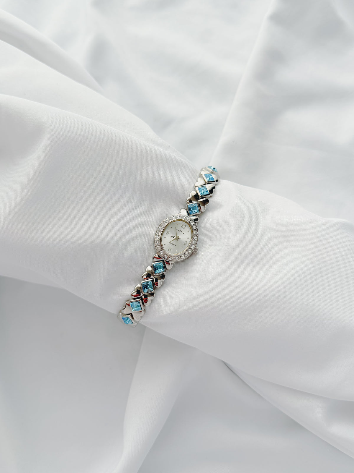 Silver - Blue Crystal Bow Link Watch