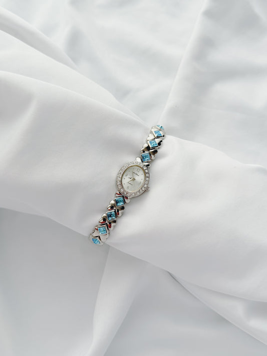 Silver - Blue Crystal Bow Link Watch