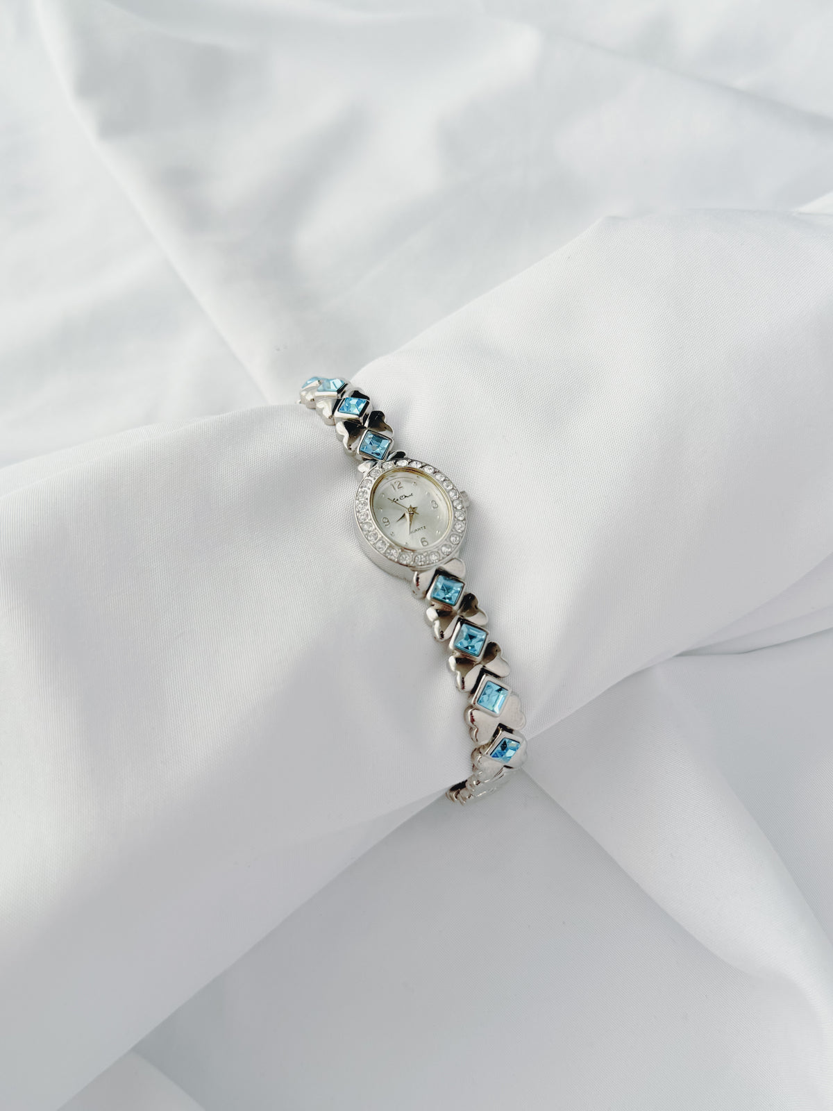 Silver - Blue Crystal Bow Link Watch