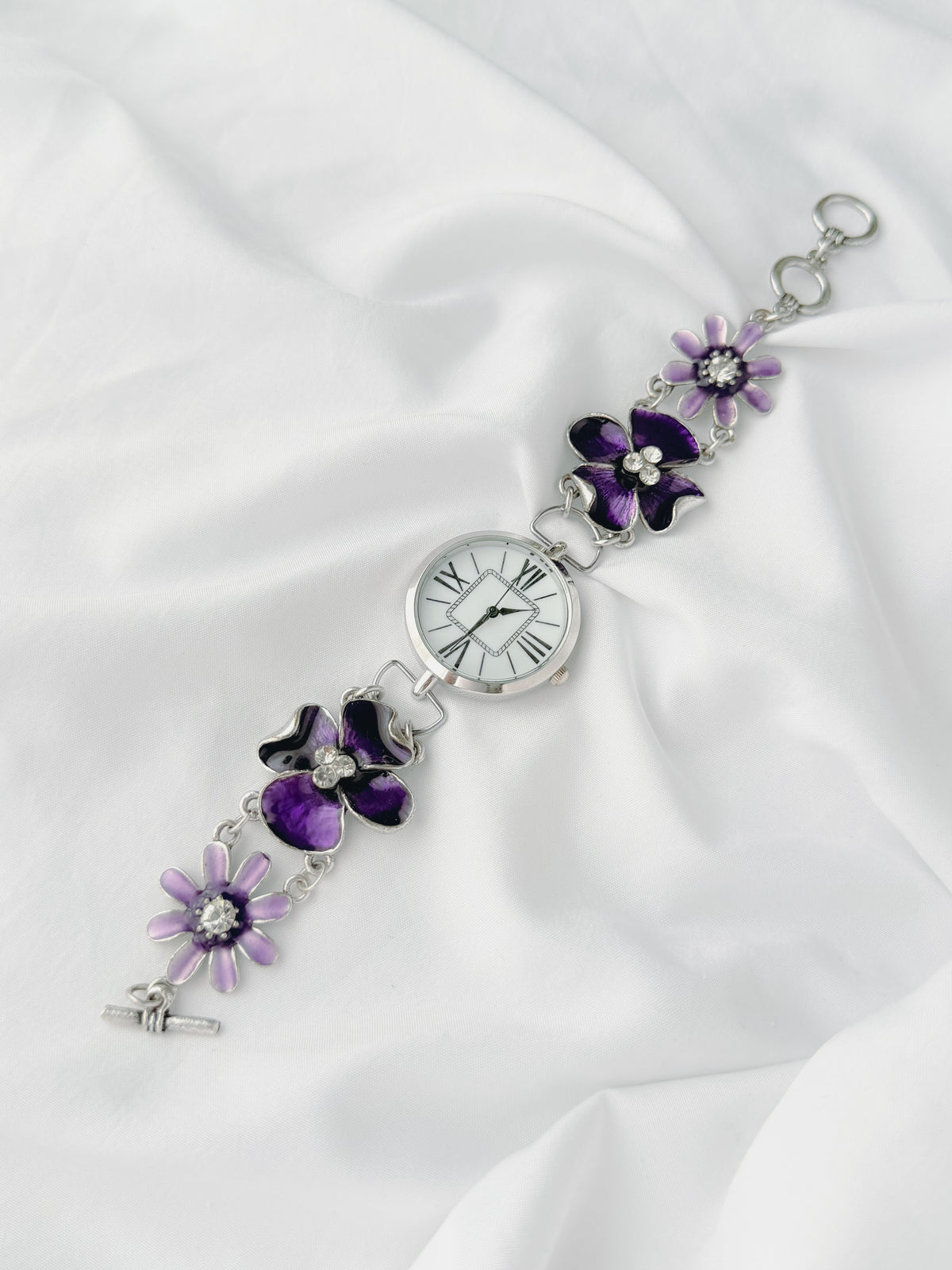 Silver - Purple Floral Statement Watch