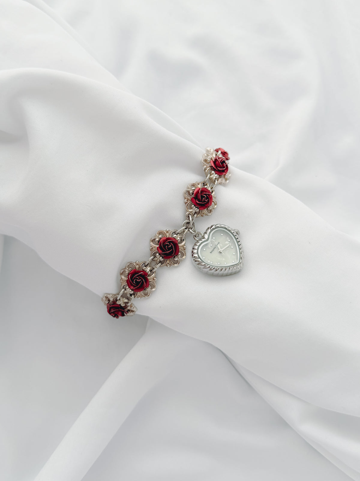 Silver - Red Rose Bracelet Watch