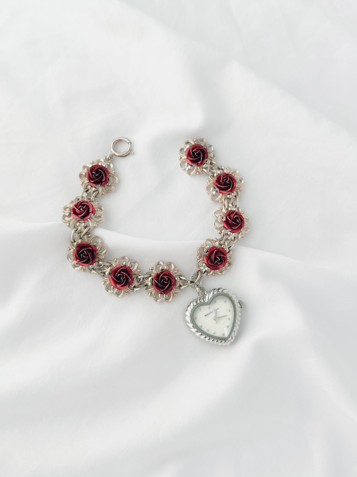 Silver - Red Rose Bracelet Watch