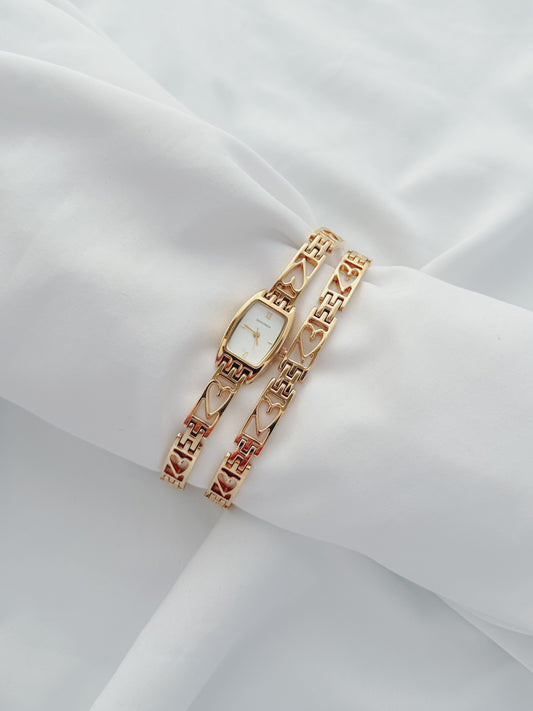 Gold - Heart Watch & Bracelet Set (1990s)
