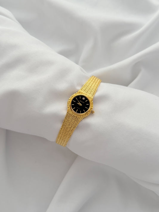 Gold - 1990s Black Dial Mesh Watch