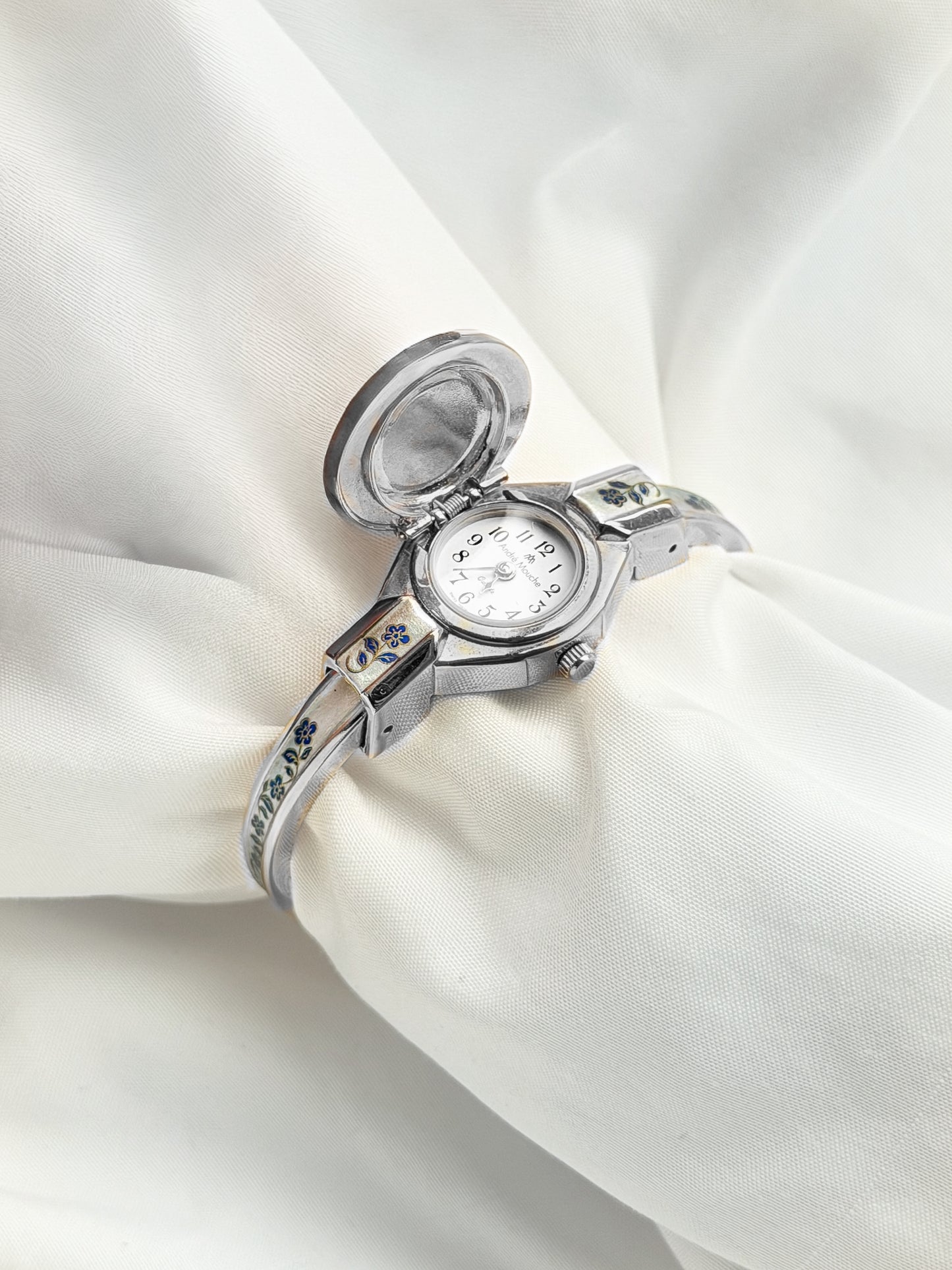 Silver - Floral Hidden Dial Watch