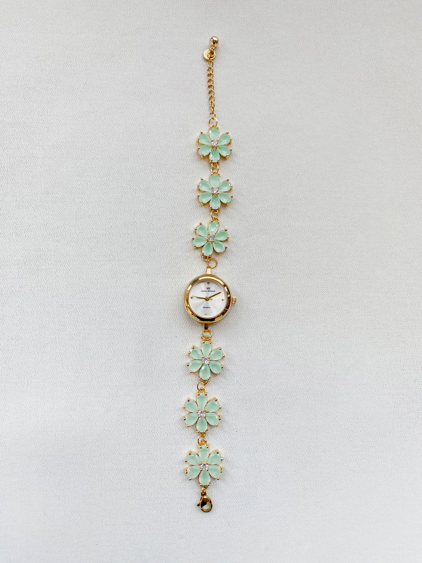 Gold - Aquamarine Jade Crystal Flower Watch